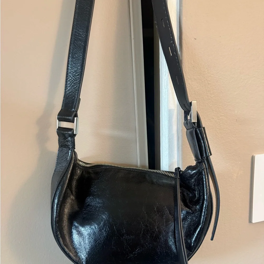 All Saints Black Leather Crossbody Bag - Picture 2 of 10